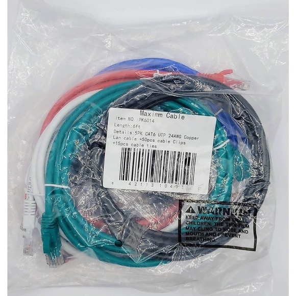 Maximm Cat6 Ethernet Cable 6 Ft, Pure Copper, (5 Pack) - UTP (Multicolor) - Picture 9 of 9